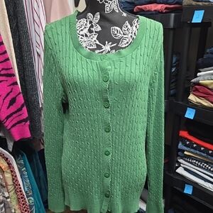 Laura Scott Green Button-Up Cardigan